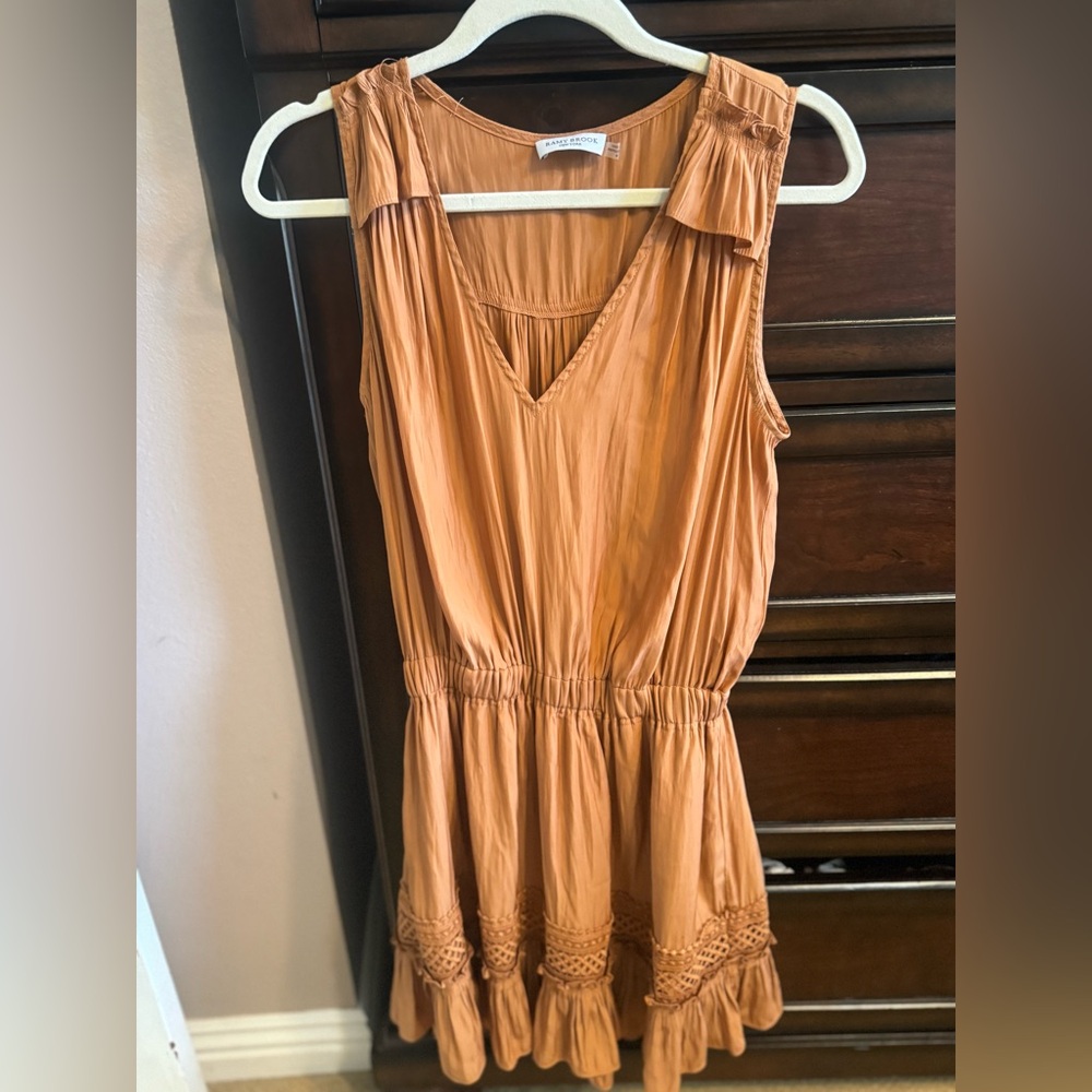 Ramy Brook Rust Sleeveless V-Neck Pleated Mini Dress